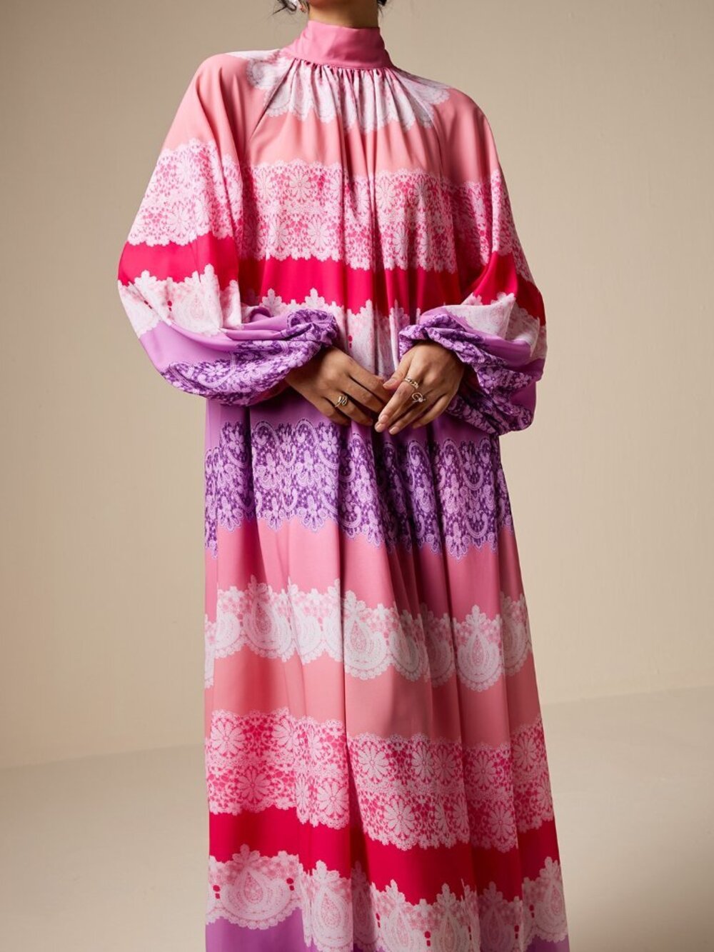 Multicolor Boho Women's Lace Print Dress - Picture 8 of 9